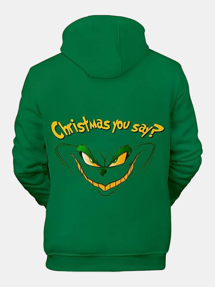 Christmas Grinch Fun Print Long Sleeve Pullover Hoodie