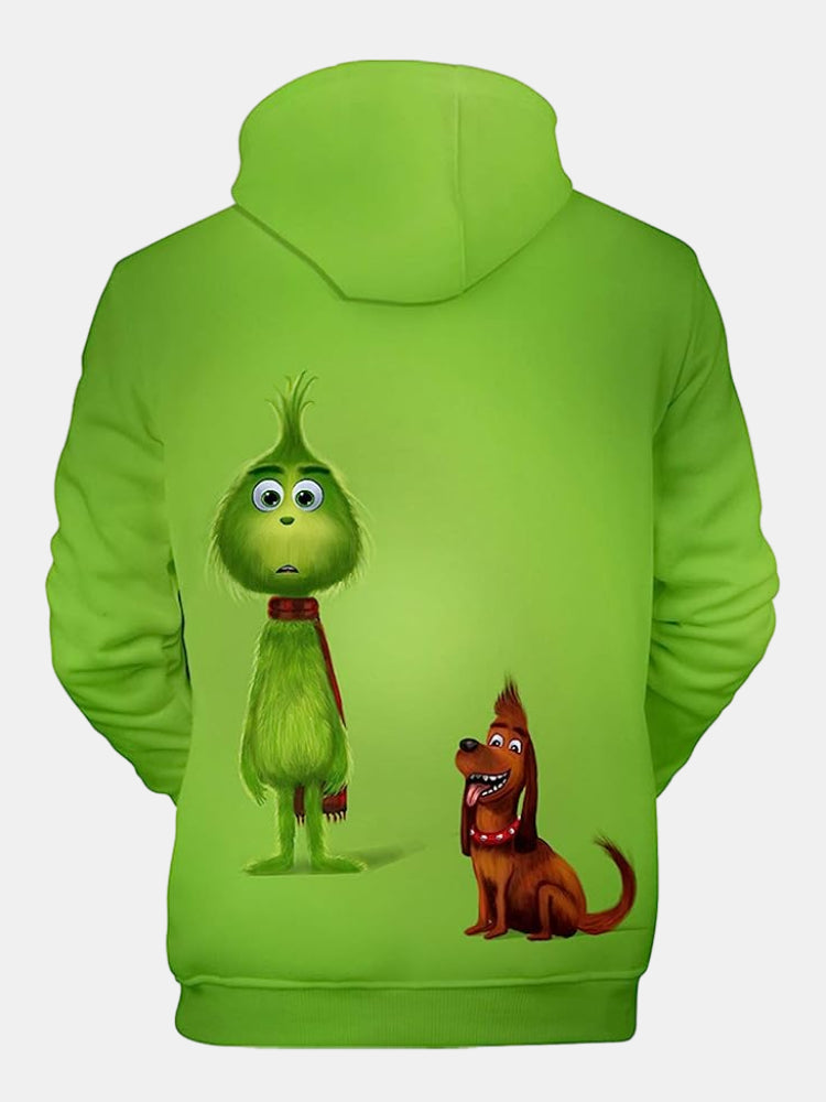 Christmas Grinch Fun Print Long Sleeve Hoodie