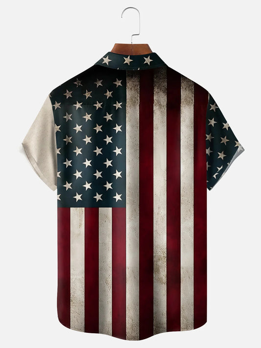 Men's American Flag Bald Eagle Holiday Short Sleeve Shirt