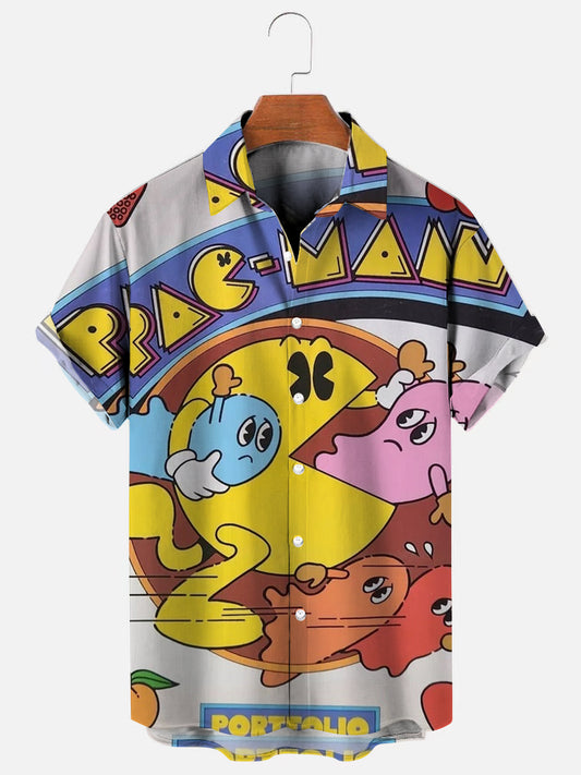 80s Pop Culture Retro Game Print Hawaiian Short Sleeve Shirt