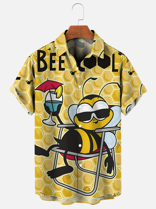 Bee Cool Retro Print Hawaiian Short Sleeve Shirt