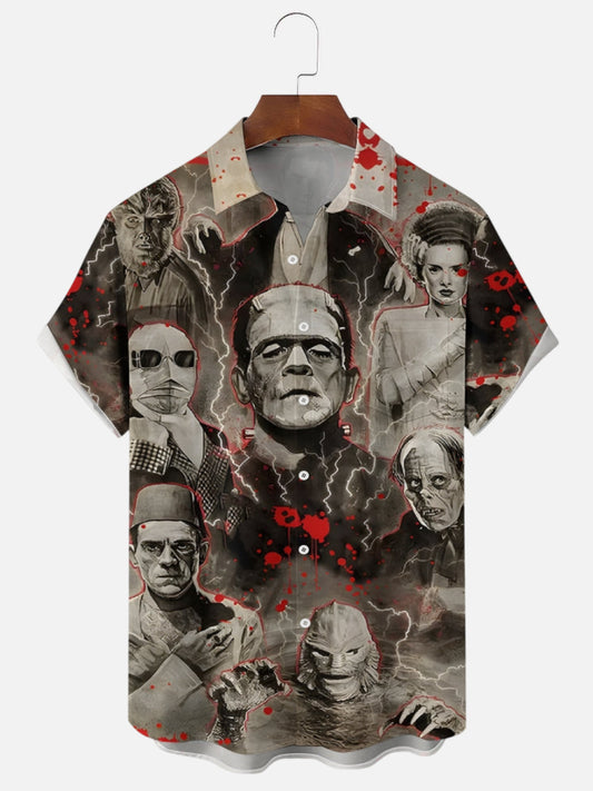 Men's Horror Character Print Hawaiian Short Sleeve Shirt