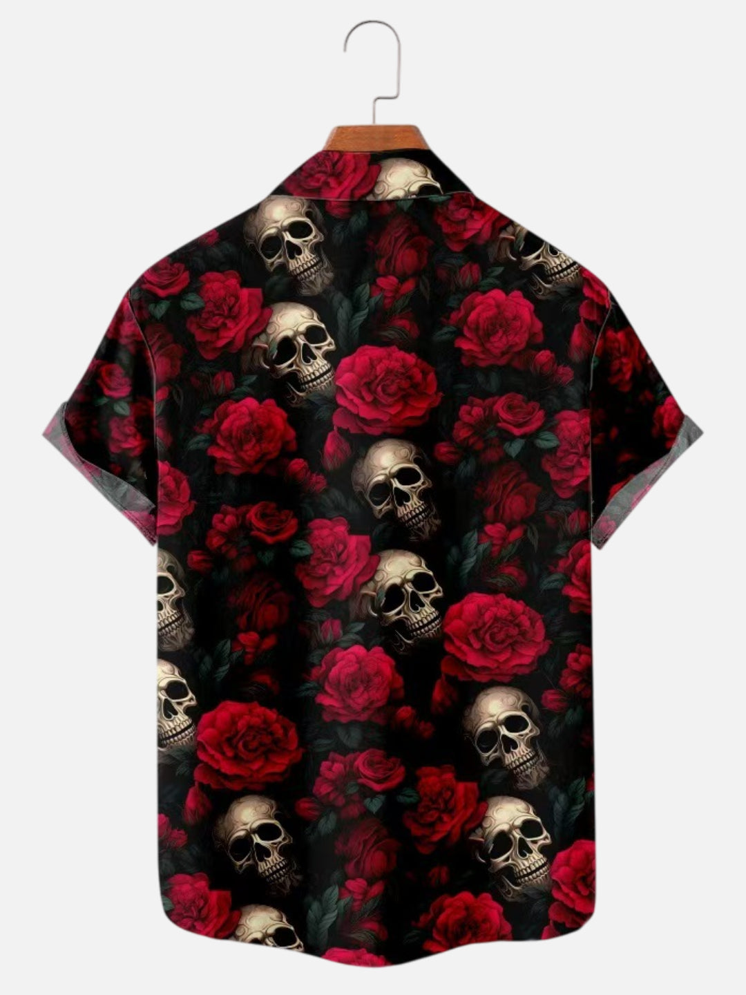 Men's Rose Skull Cross Print Hawaiian Short Sleeve Shirt