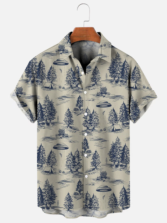 Alien Abduction Print Casual Short Sleeve Shirt