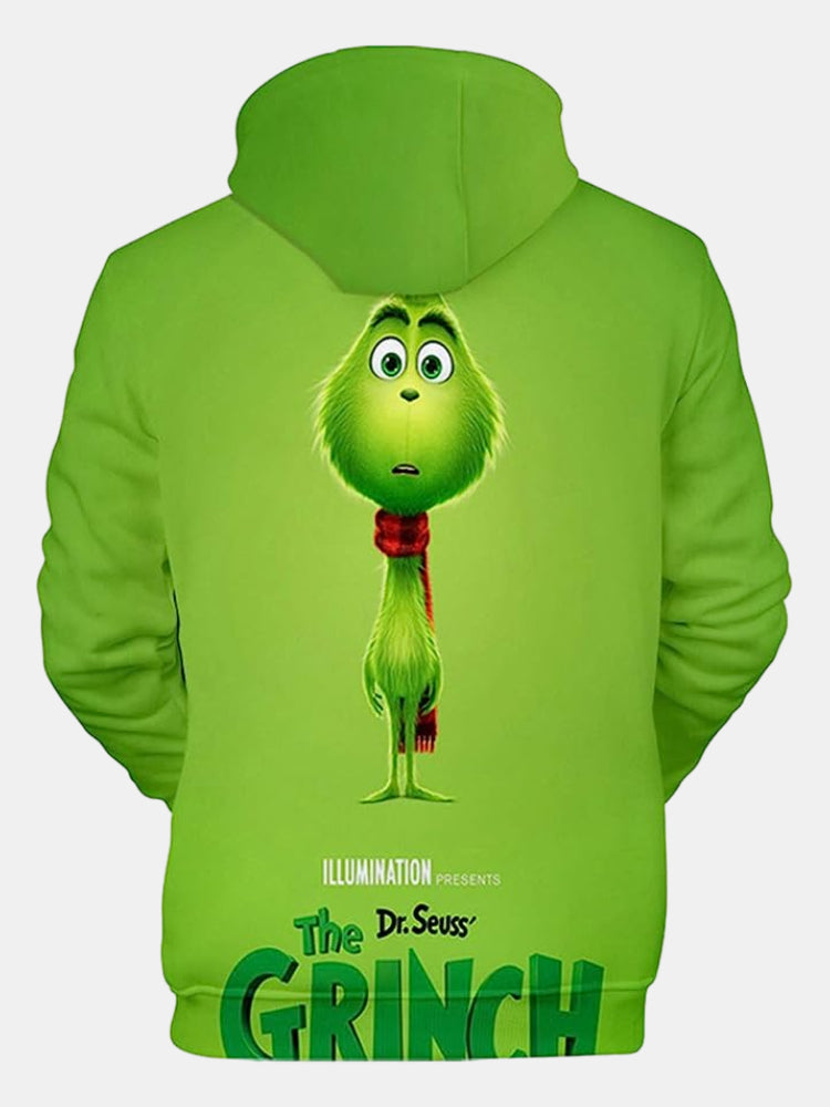 Grinch Christmas Fun Print Long Sleeve Pullover Hoodie