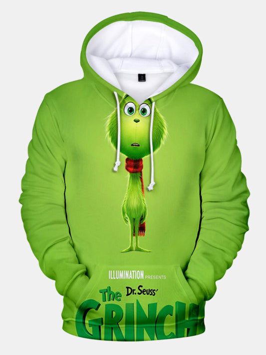 Grinch Christmas Fun Print Long Sleeve Pullover Hoodie