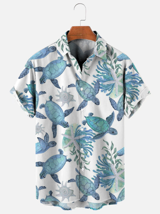 Men's Turtle Print Hawaiian Casual Breathable Short Sleeve Shirt