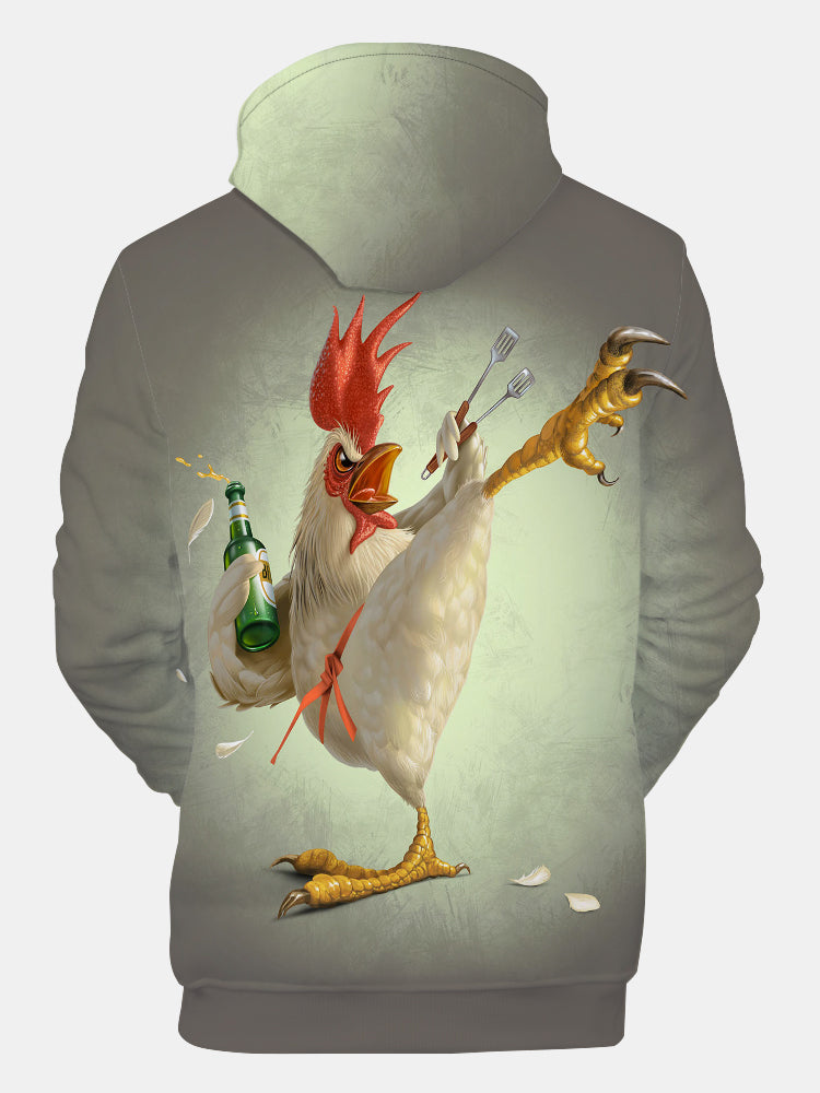 kung Fu Rooster Print Hoodie