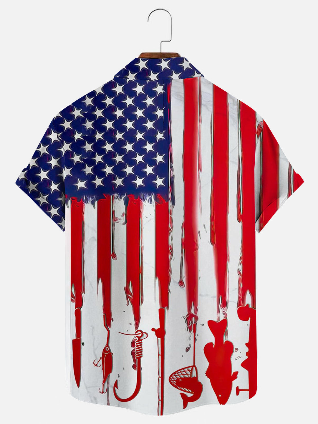 Men's Fishing Flag Print Hawaiian Casual Short Sleeve Shirt