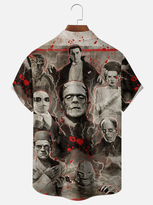 Men's Horror Character Print Hawaiian Short Sleeve Shirt