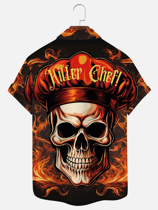Men's Skull Chef Print Casual Short Sleeve Shirt