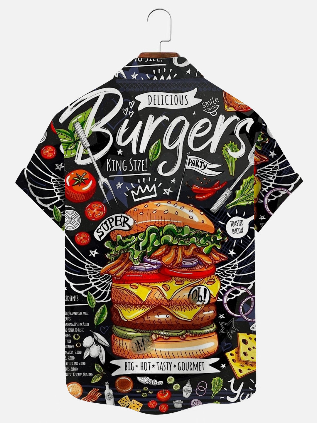 Men's Burger Print Hawaiian Short Sleeve Shirt