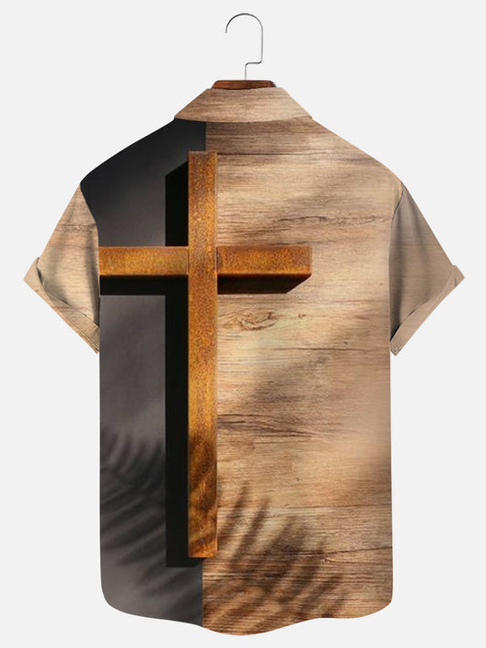 Cross Print Hawaiian Short Sleeve Shirt