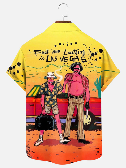 Men's Vintage Movie Poster Print Hawaiian Short Sleeve Pocket Shirt