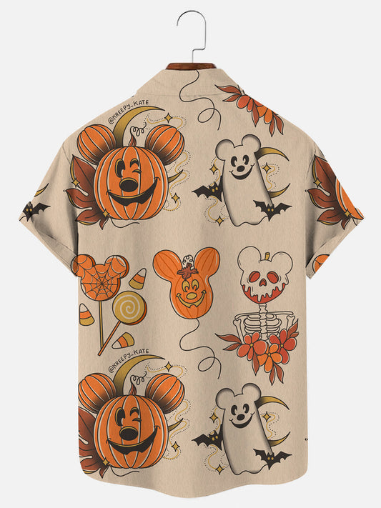 Halloween Pumpkin Fun Print Hawaiian Short Sleeve Shirt