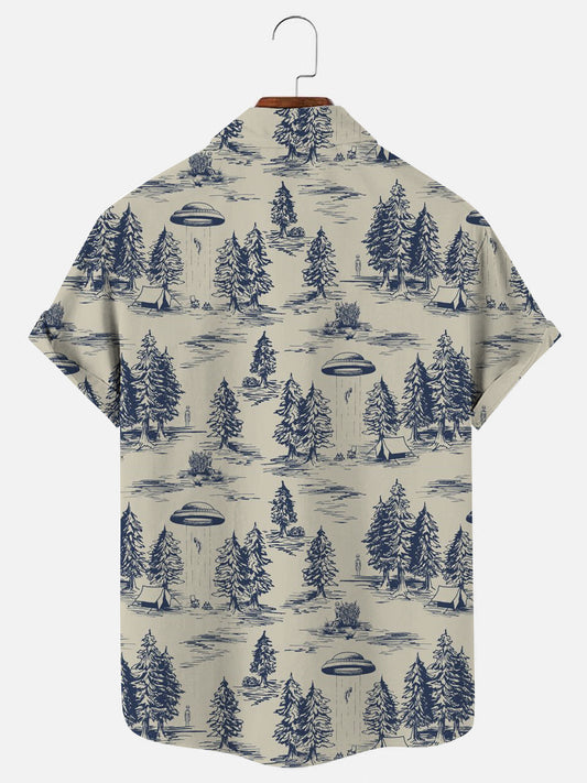 Alien Abduction Print Casual Short Sleeve Shirt