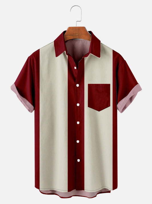 Men's Large Size Simple Casual Contrast Stitching Shirt With Pockets