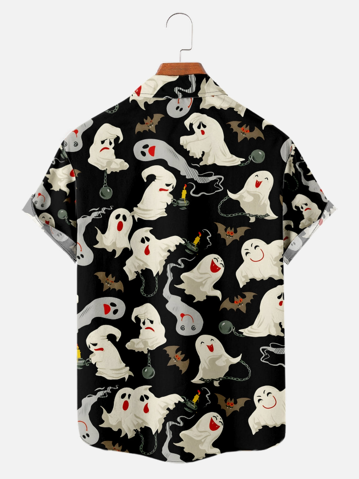 Men's Halloween Spooky Cute Ghost Bat Print Holiday Short Sleeve Shirt