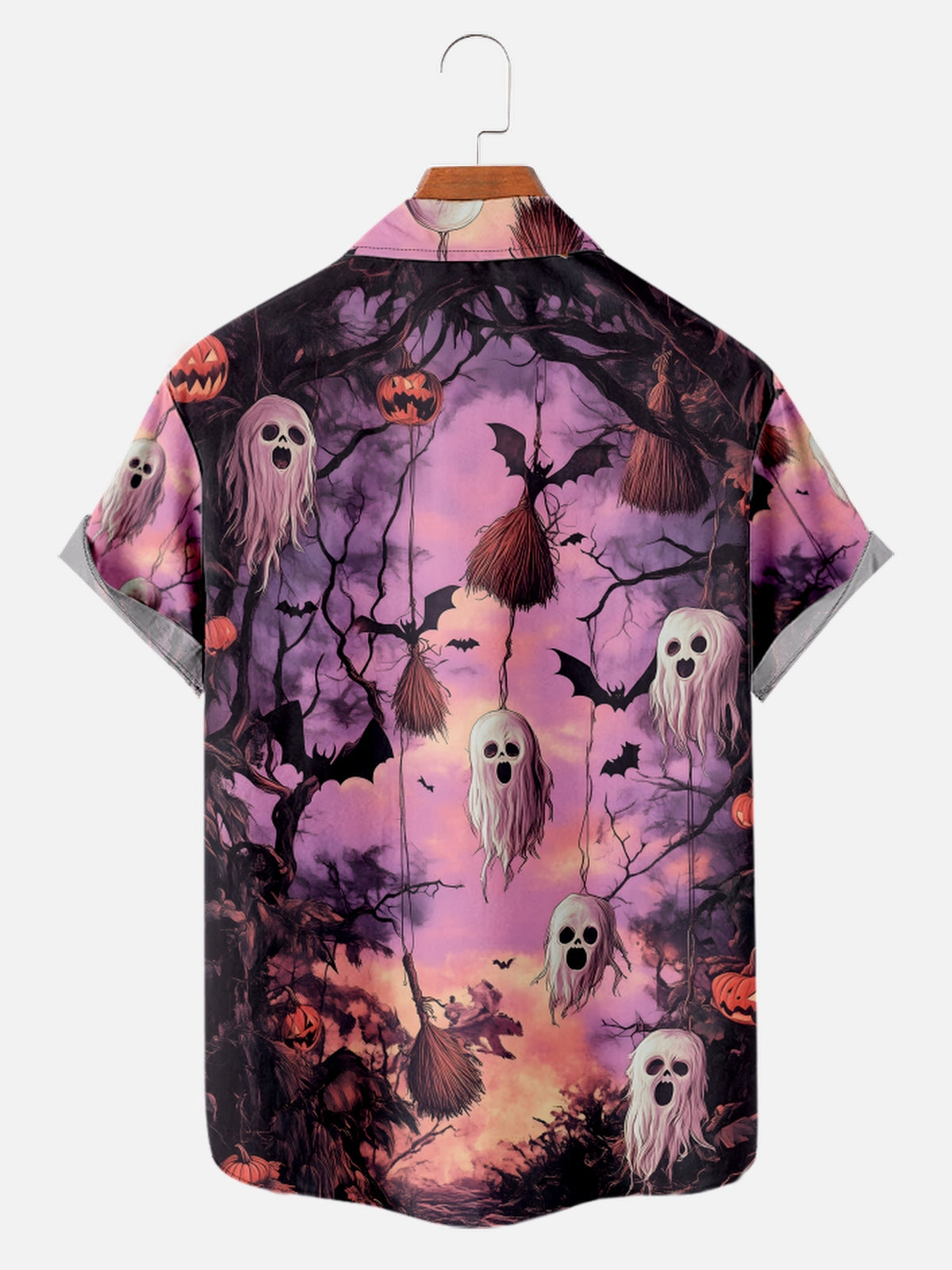 Halloween Ghost Bat Fun Print Holiday Short Sleeve Shirt