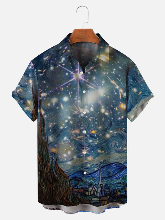 Men's Vintage Van Gogh Art Short Sleeve Hawaiian Shirt