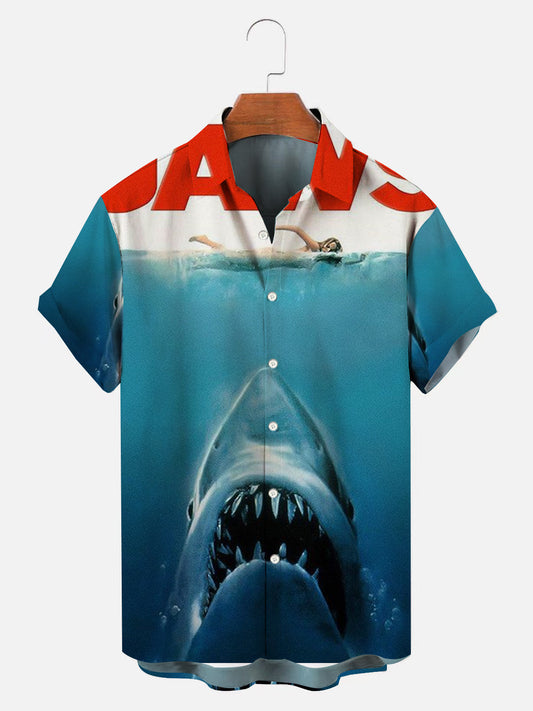 Men's Hawaiian Vintage Shark Print Short Sleeve Shirt