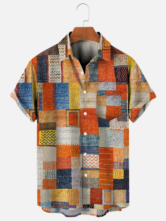 Men's Vintage Plaid Print Hawaiian Short Sleeve Shirt