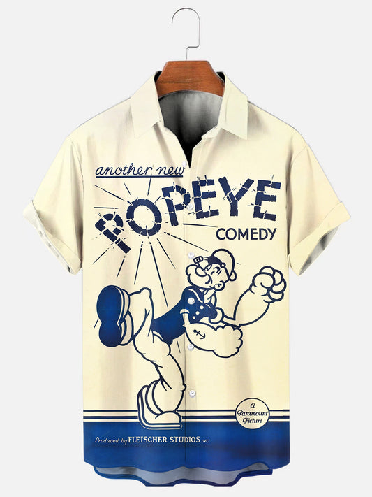 Men's Retro Cartoon Animation Poster Printed Casual Short Sleeve Shirt