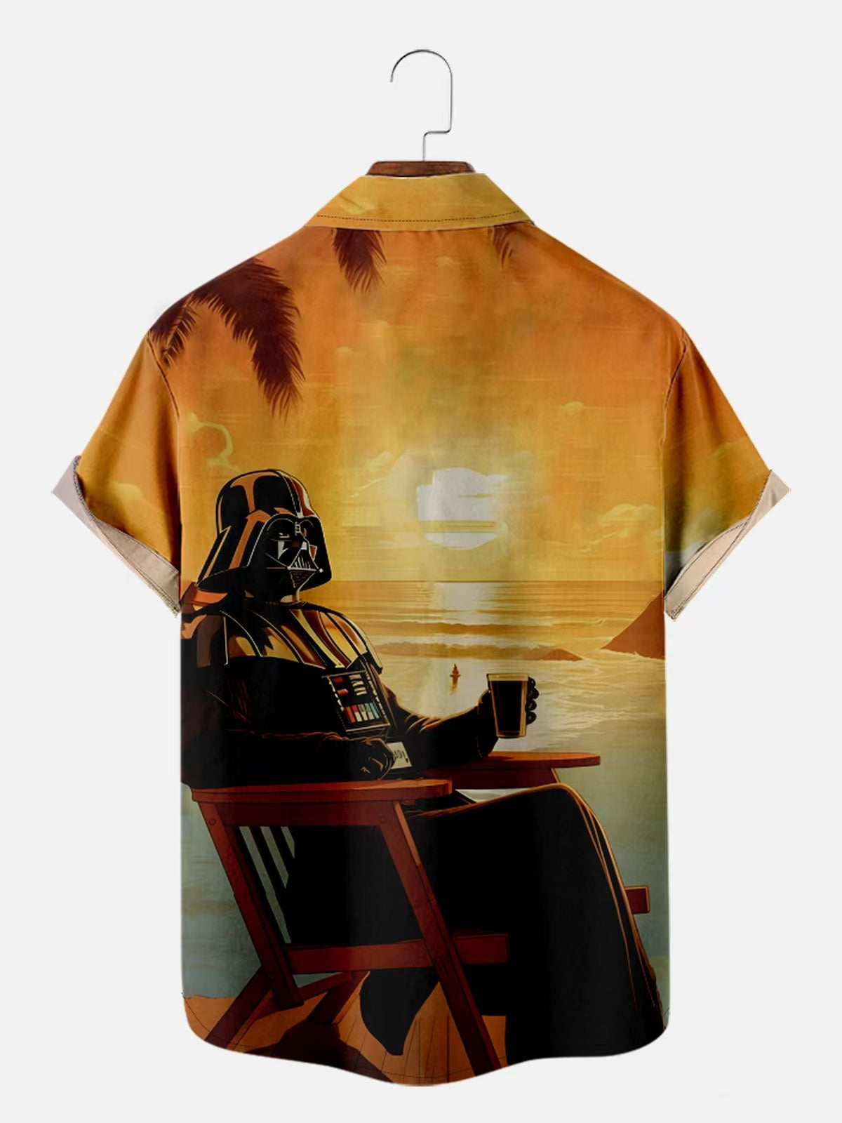 Men's Ukiyo-e Retro Masked Samurai Landscape Print Hawaiian Short Sleeve Shirt
