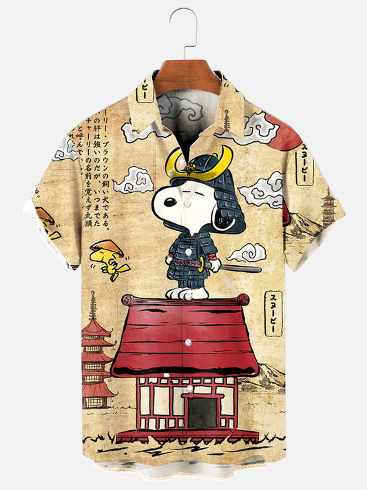 Men's Japanese Beagle Art Print Hawaiian Short Sleeve Shirt