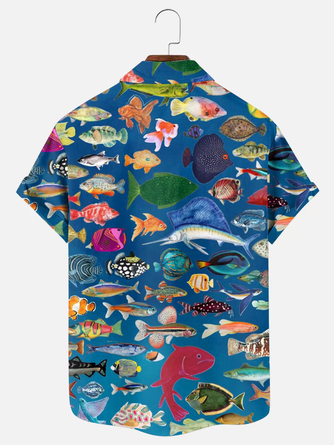 Men's Ocean Fish Print Hawaiian Short Sleeve Shirt