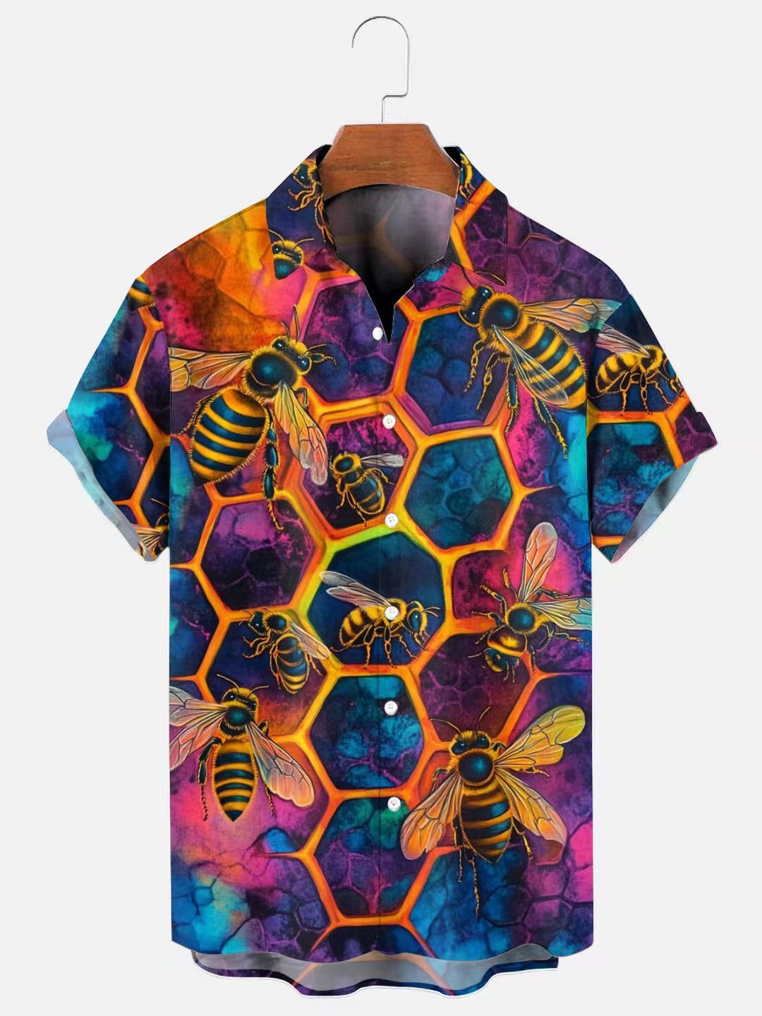 Men's Honeycomb Print Hawaiian Short Sleeve Shirt