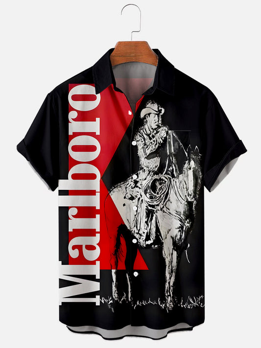 Men's Vintage Cowboy Classic Print Hawaii Short Sleeve Shirt