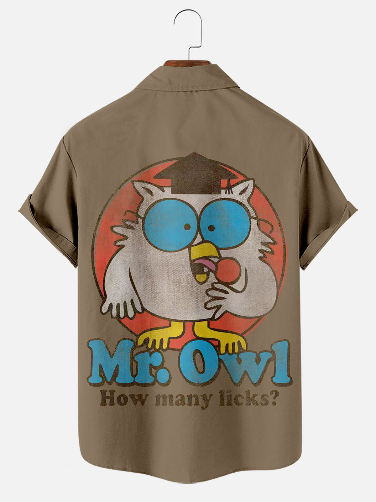 Men's Vintage Mr. Owl Cartoon Print Casual Short-Sleeve Shirt