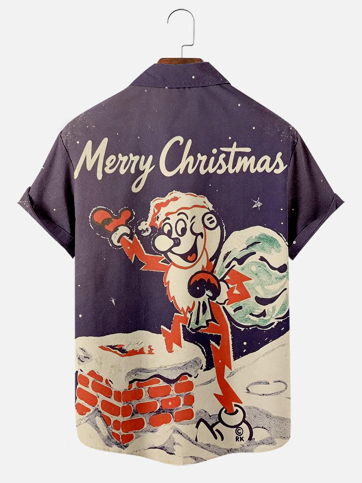 Men's Vintage Christmas Reddy Kilowatt Santa Print Short Sleeve Hawaiian Shirt