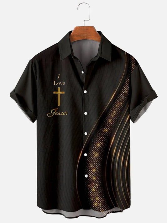 Men's Easter Jesus Cross Print Holiday Short Sleeve Shirt