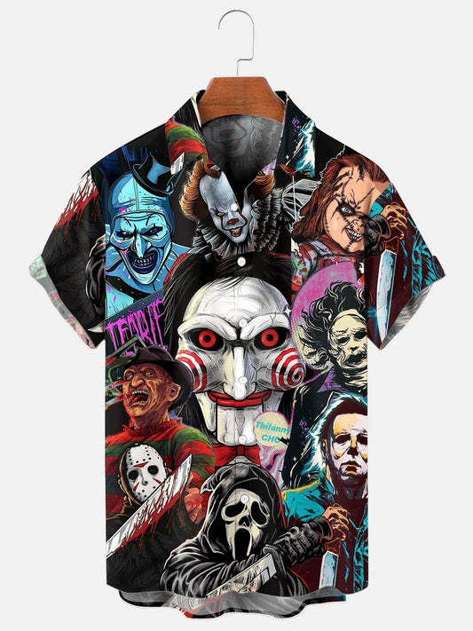 Men's Halloween Horror Character Print Holiday Short Sleeve Shirt