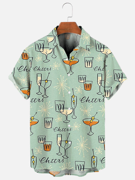 Men's Colorful Stripe Print Hawaiian Breathable Short Sleeve Shirt