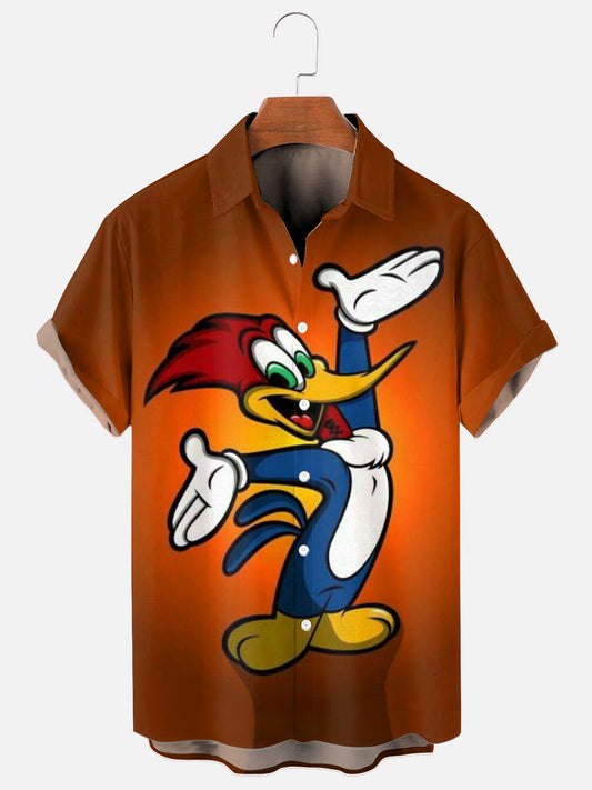 Men's Retro Cartoon Character Print Hawaiian Short Sleeve Shirt
