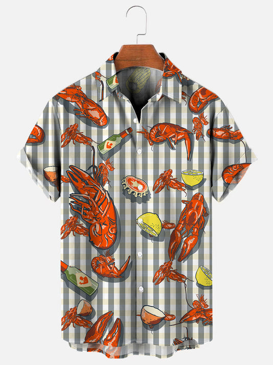 Men's Crawfish Beer Print Hawaiian Short Sleeve Shirt