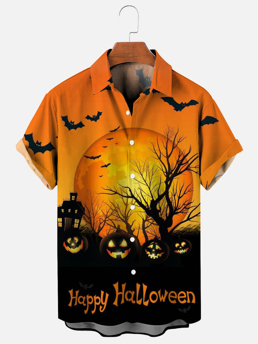 Men's Halloween Pumpkin Print Casual Shirt