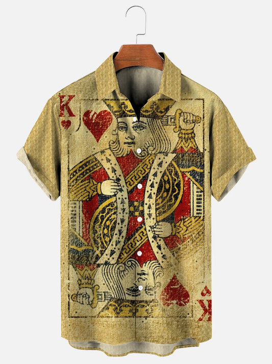 Men's Vintage Playing Card Print Hawaiian Short Sleeve Shirt