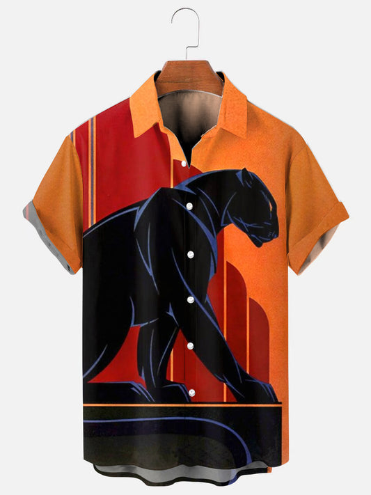 Men's Black Panther Art Print Hawaiian Short Sleeve Shirt