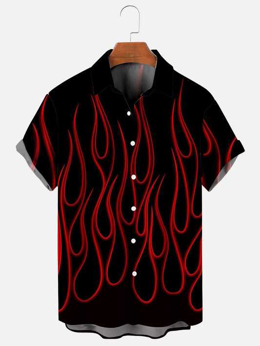 Men's Flame Print Fashion Hawaiian Short Sleeve Shirt