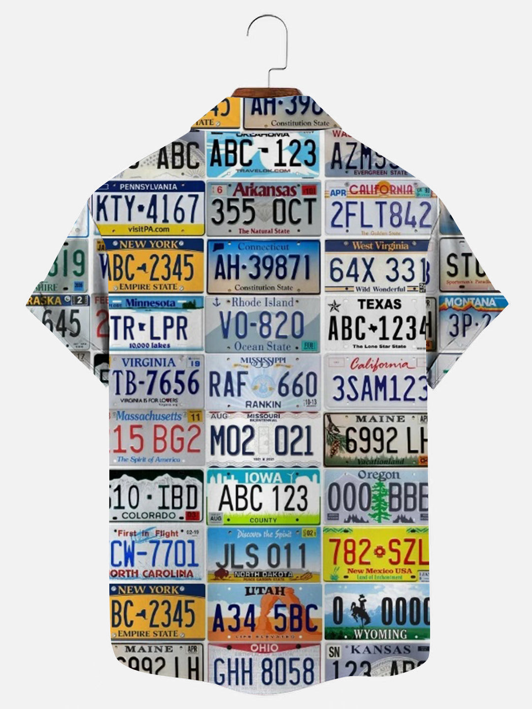 Men's Vintage License Plate Print Hawaiian Short Sleeve Shirt