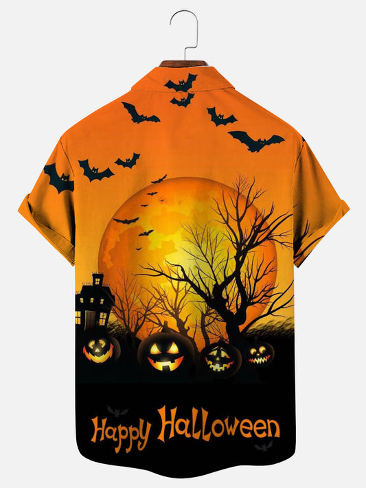 Men's Halloween Pumpkin Print Casual Shirt