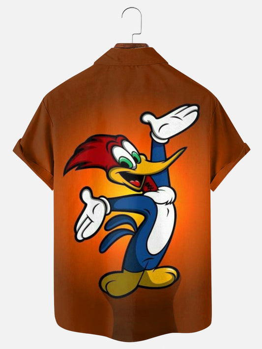 Men's Retro Cartoon Character Print Hawaiian Short Sleeve Shirt