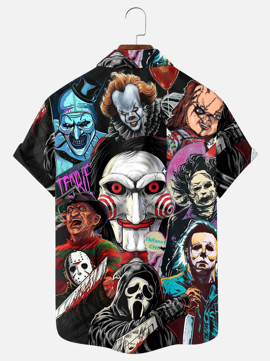 Men's Halloween Horror Character Print Holiday Short Sleeve Shirt