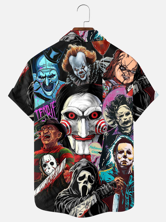 Men's Halloween Horror Character Print Holiday Short Sleeve Shirt