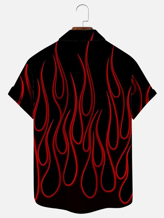 Men's Flame Print Fashion Hawaiian Short Sleeve Shirt