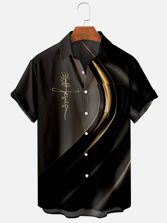 Men's Easter Cross Print Holiday Short Sleeve Pocket Shirt